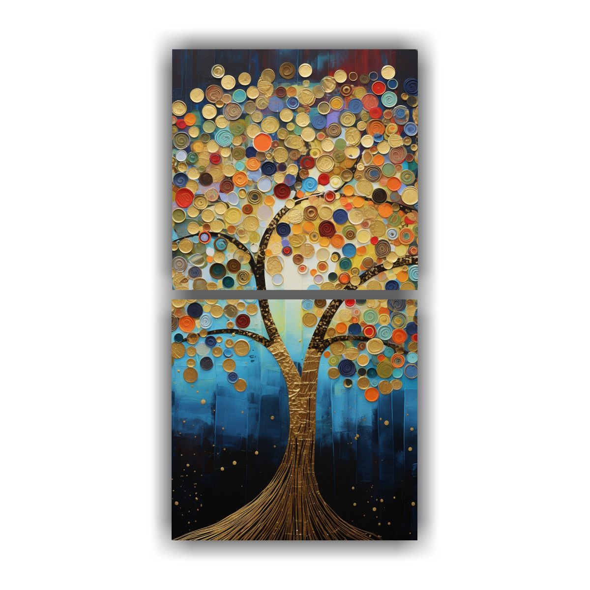 GENERICO - Pintura Abstracta De árbol Dorado Y Arcoíris En 70x140 Cm