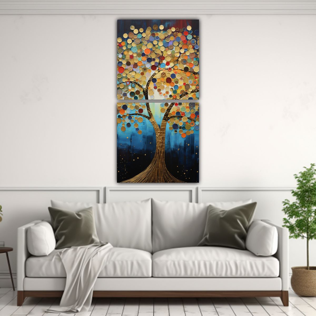 GENERICO - Pintura Abstracta De árbol Dorado Y Arcoíris En 70x140 Cm