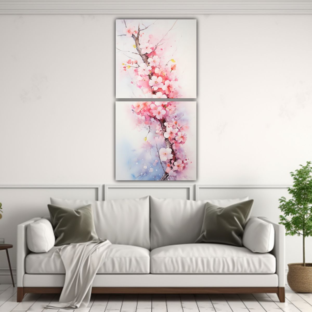 GENERICO - Diptico De Cuadro Temática De Flores De Cerezo O 70x140 Cm