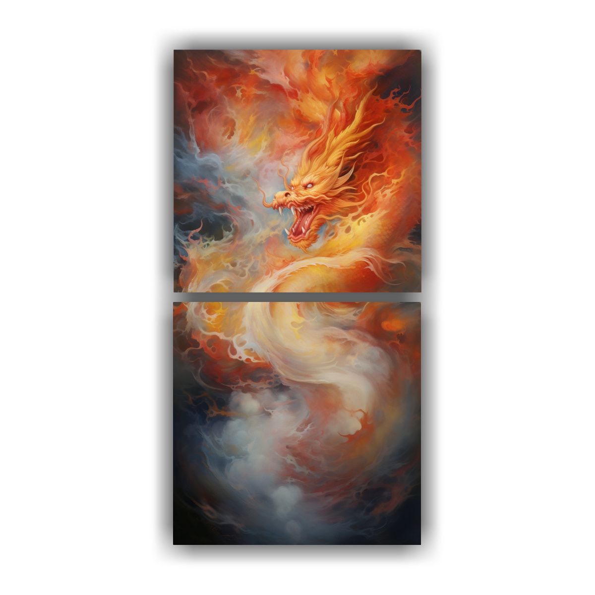 GENERICO - Cuadro Impreso Dragones Danzando En El Cielo 80x160 Cm