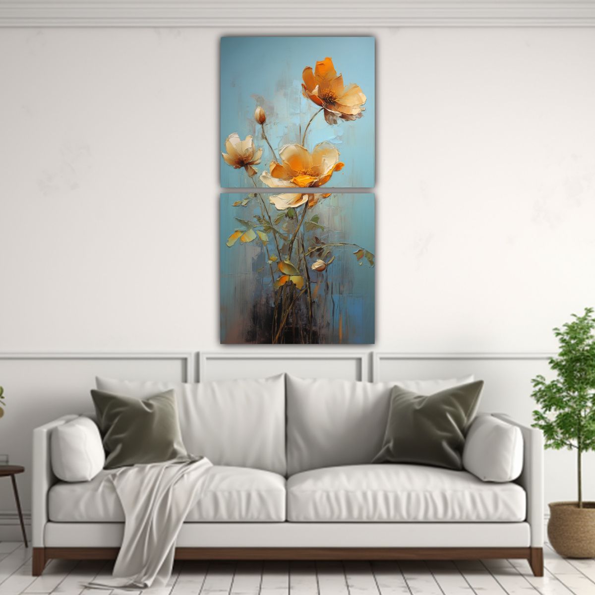GENERICO - Pintura Abstracta De Flores En Lienzo Estilo 70x140 Cm