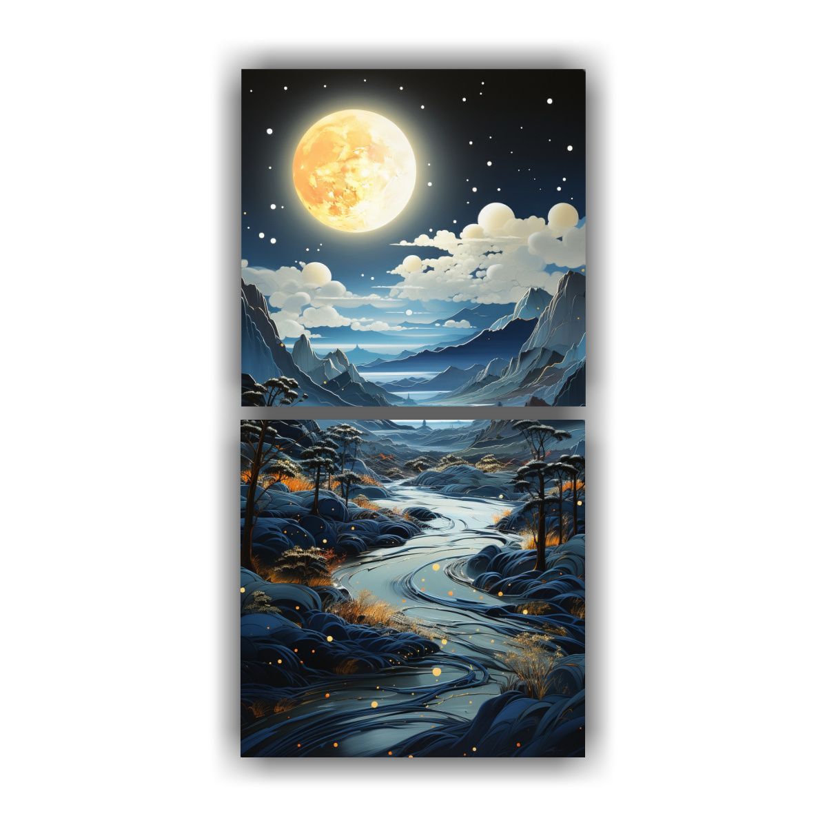 GENERICO - Cuadro Decorativo Con Luna Y Montañas En Tela 80x160 Cm