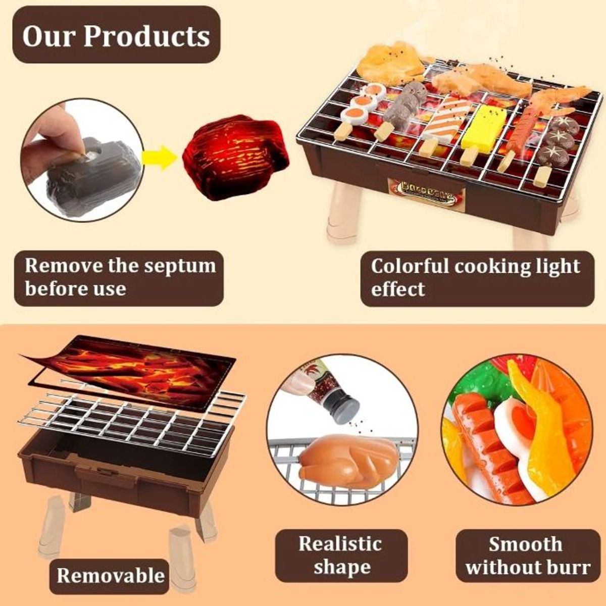 GENERICO - Juego De Parrilla De Bbq Asado Con Fogata Iluminada