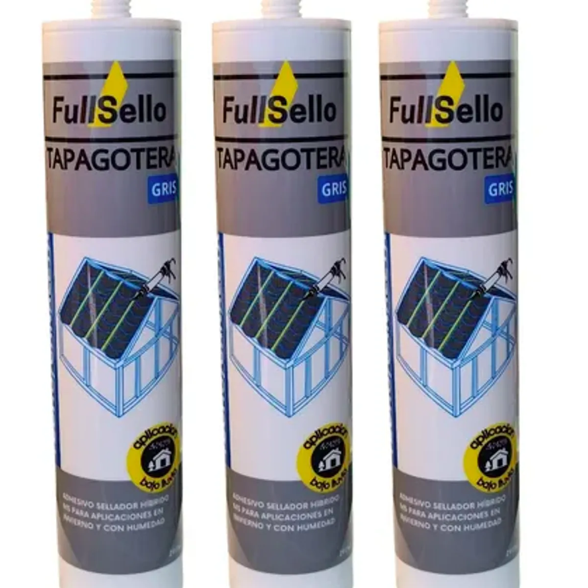 FULLSELLO - Pack x3 Silicona Tapagoteras Fullsello Aplicacion Bajo Lluvia
