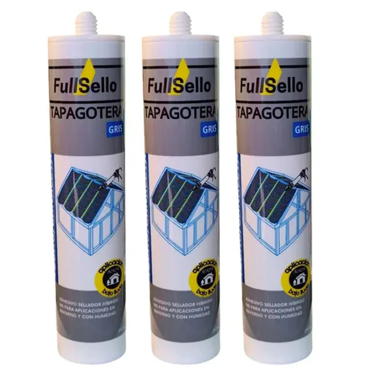 FULLSELLO - Pack x3 Silicona Tapagoteras Fullsello Aplicacion Bajo Lluvia
