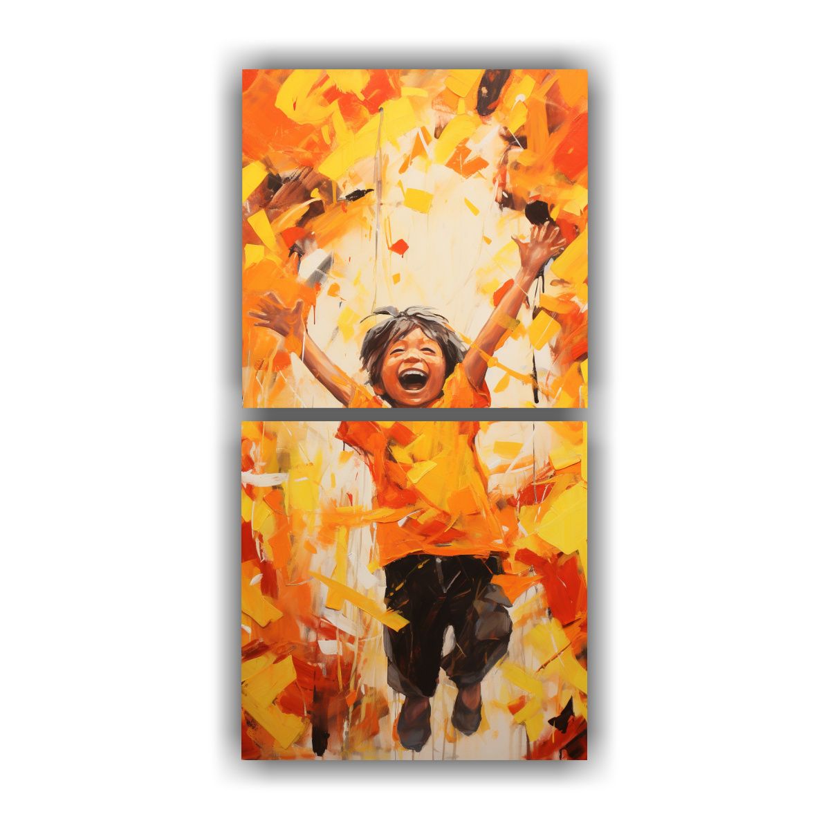 GENERICO - Dos Cuadros Acuarela Textura Retrato Caprichoso 70x140 Cm