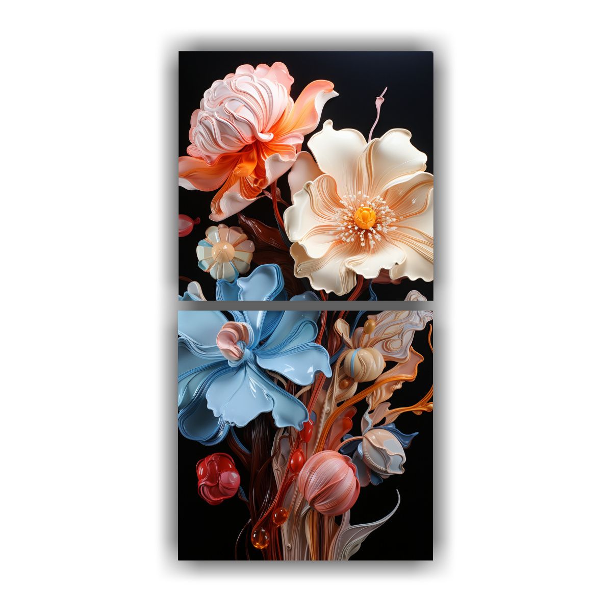 GENERICO - Pintura Abstracta De Flores Negras En Acuarela 70x140 Cm