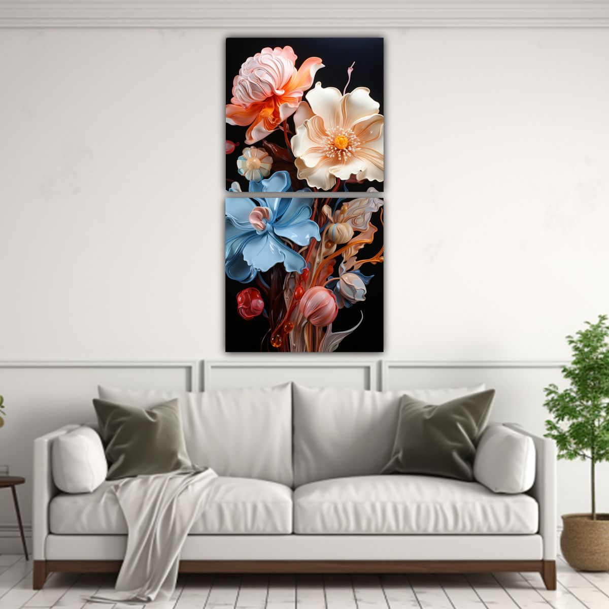 GENERICO - Pintura Abstracta De Flores Negras En Acuarela 70x140 Cm