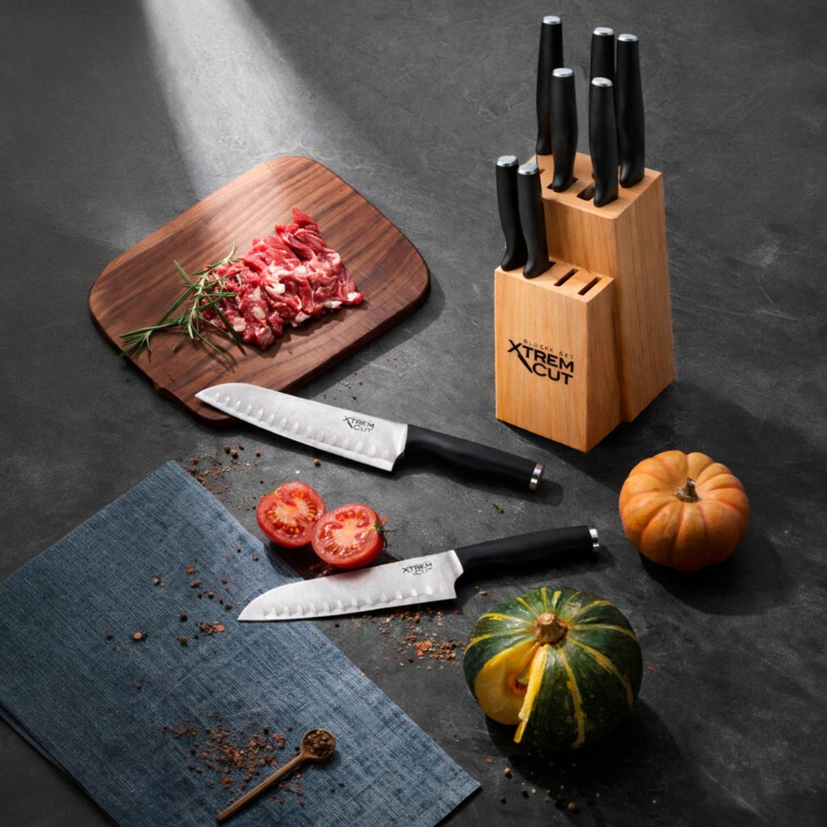 XTREM CUT BLOCK SET - Set de Cuchillos de Cocina Profesionales Xtrem Cut Block Incluye Afilador 10 Piezas