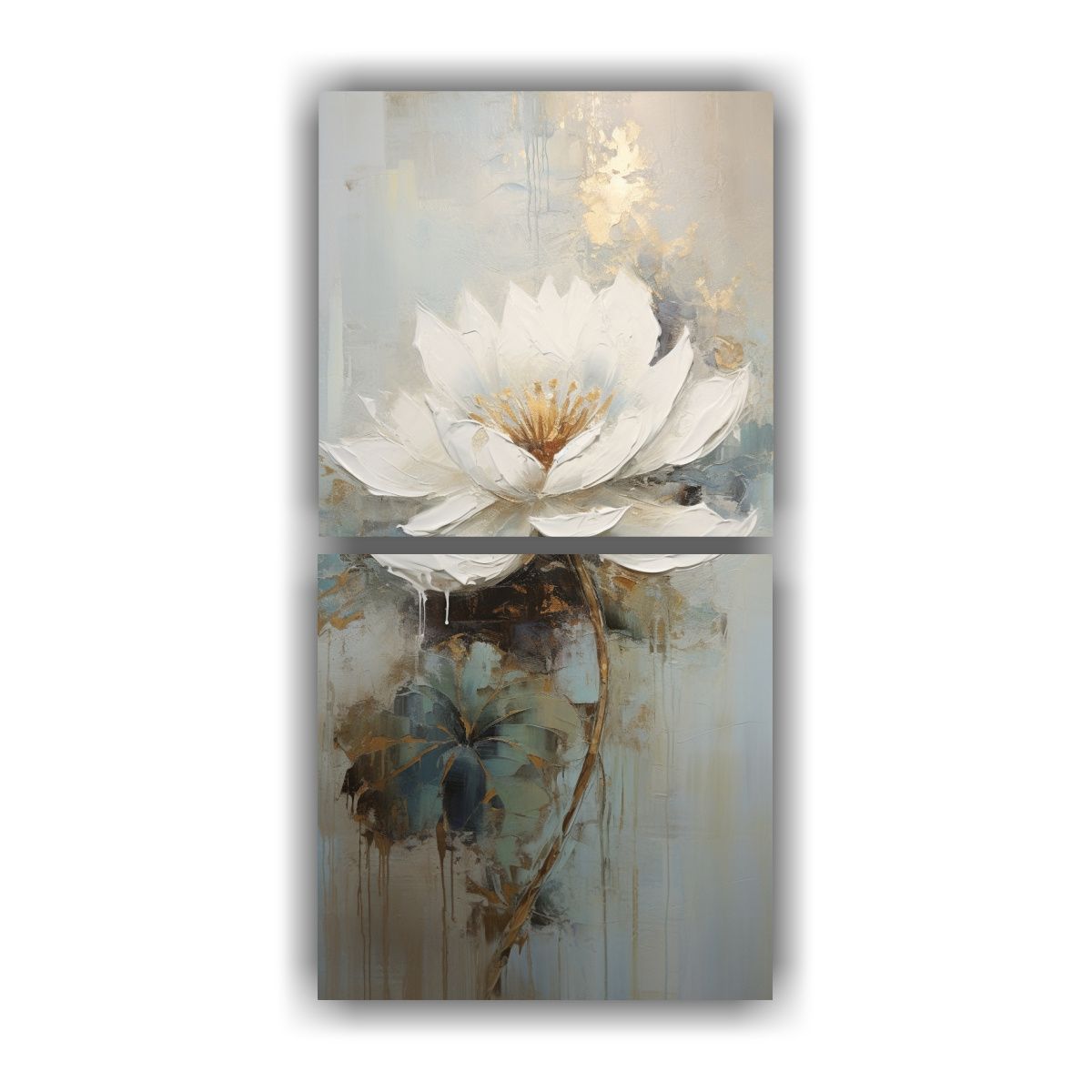 GENERICO - Cuadros Forma Adorno De Loto Blanco En Lienzo Al 80x160 Cm