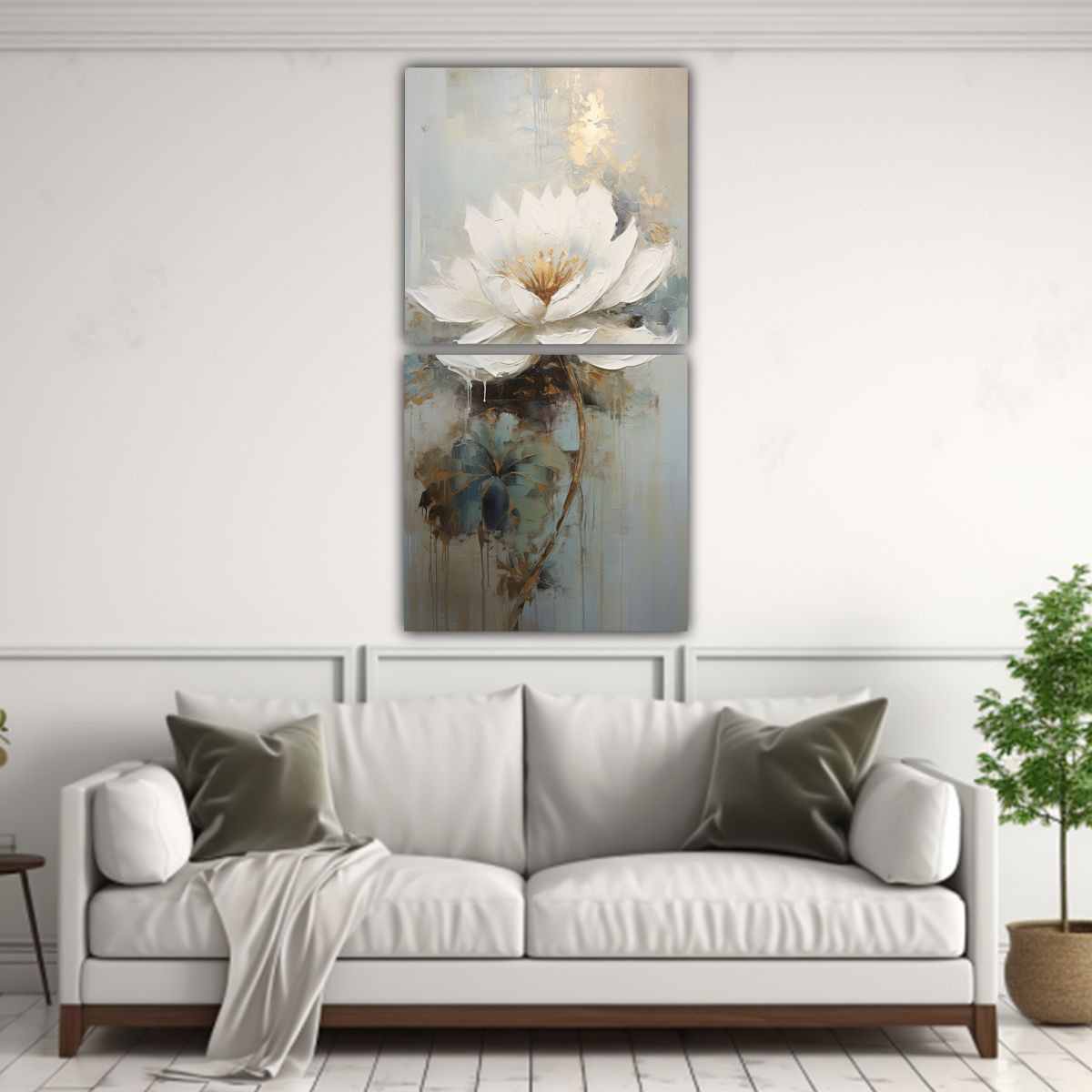 GENERICO - Cuadros Forma Adorno De Loto Blanco En Lienzo Al 80x160 Cm