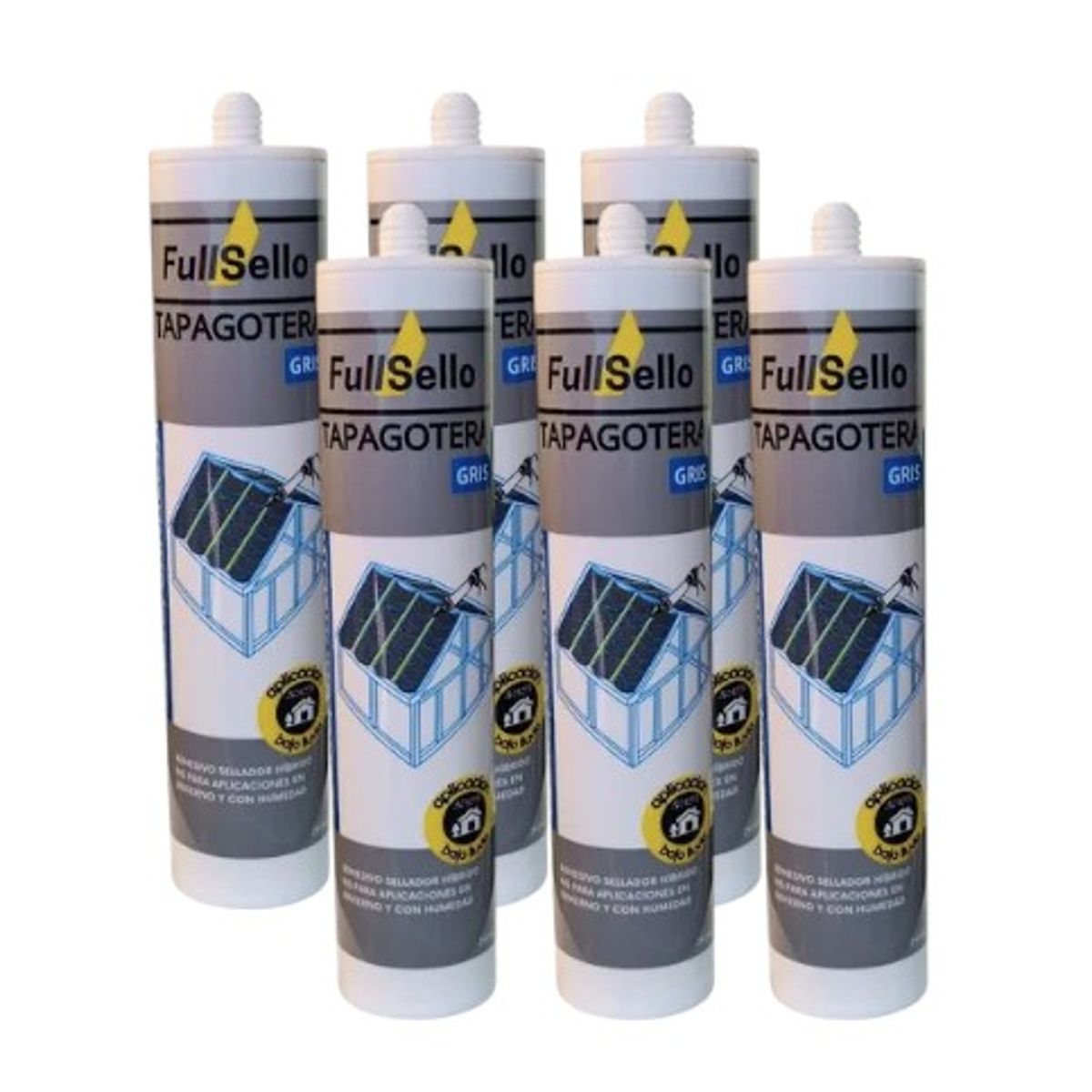FULLSELLO - Pack x6 Silicona Tapagoteras Fullsello Aplicacion Bajo Lluvia