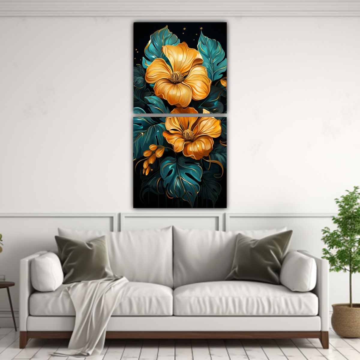 GENERICO - Pinturas Decorativas De Dos Hojas De Monstera En 70x140 Cm