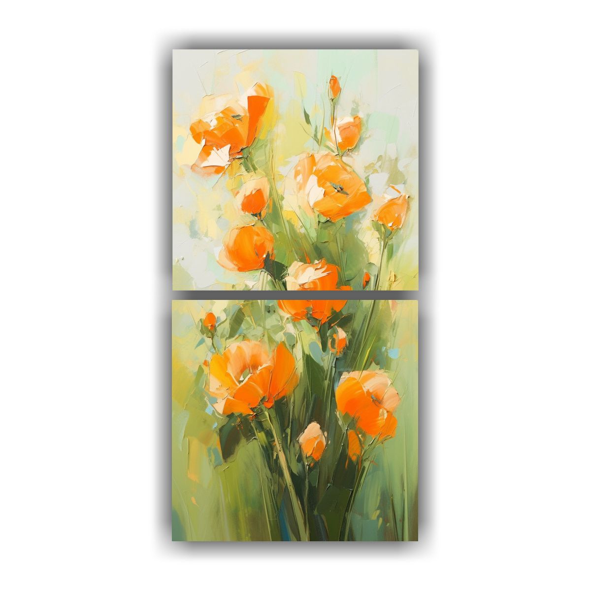 GENERICO - Pintura En Lienzo De Flores Verdes Y Naranjas 70x140 Cm