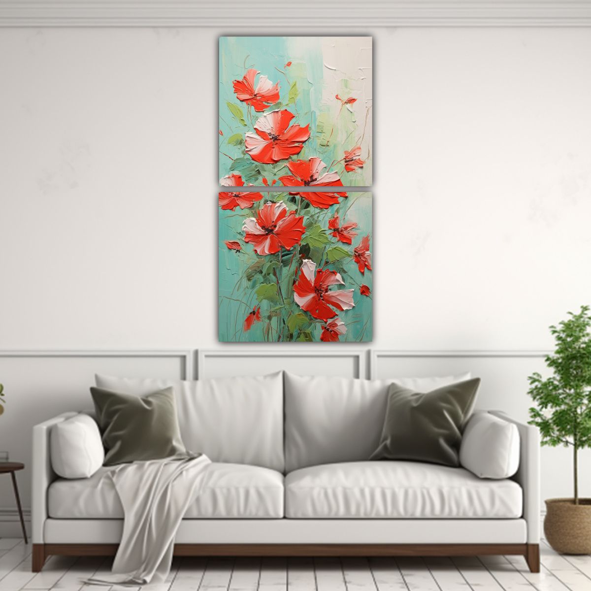 GENERICO - Pintura En Lienzo De Flores Cálidas En Verde Y 70x140 Cm