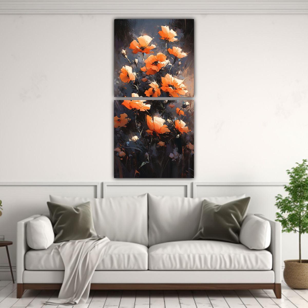 GENERICO - Pintura De Flores En Lienzo A Colorido Naranja Y 80x160 Cm