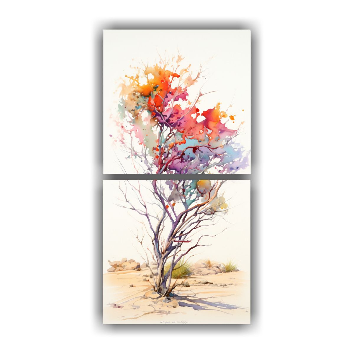 GENERICO - Díptico Impreso Árbol De Ocotillo Pintura 80x160 Cm