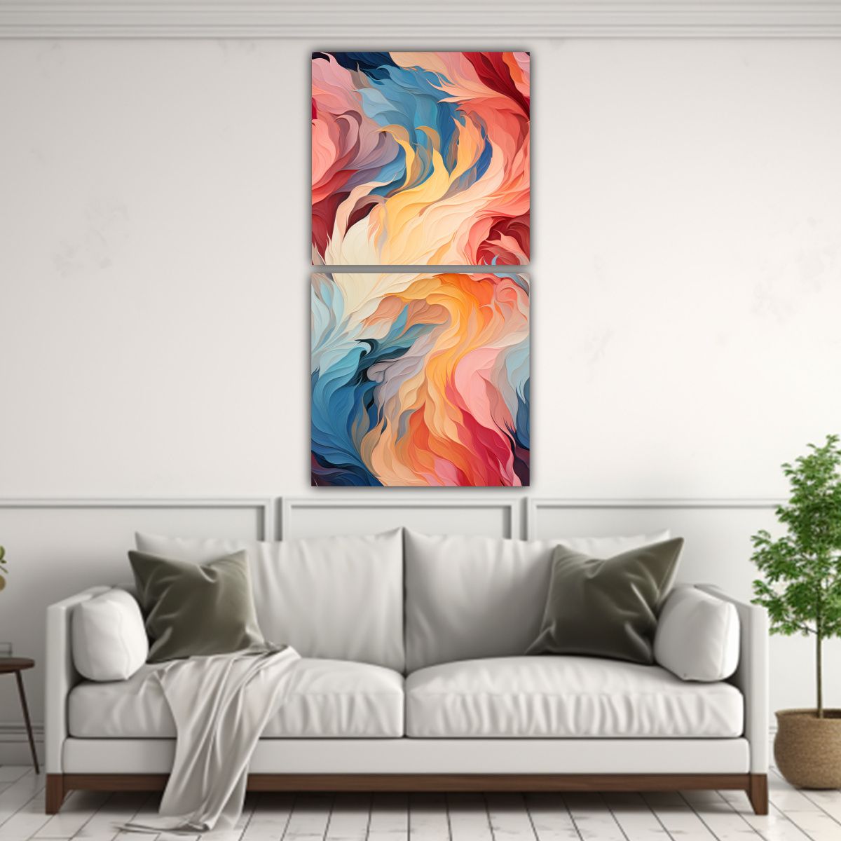 GENERICO - Pintura Abstracta De Movimiento Expresivo En Dos 70x140 Cm