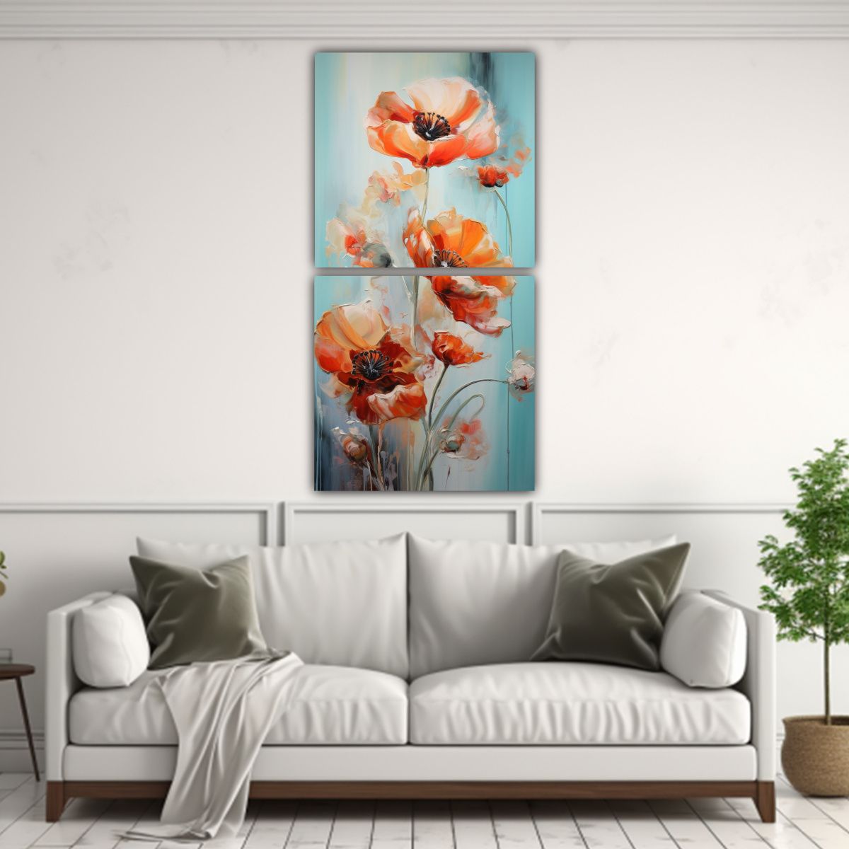GENERICO - Pintura Abstracta De Amapolas En óleo De Alta 70x140 Cm