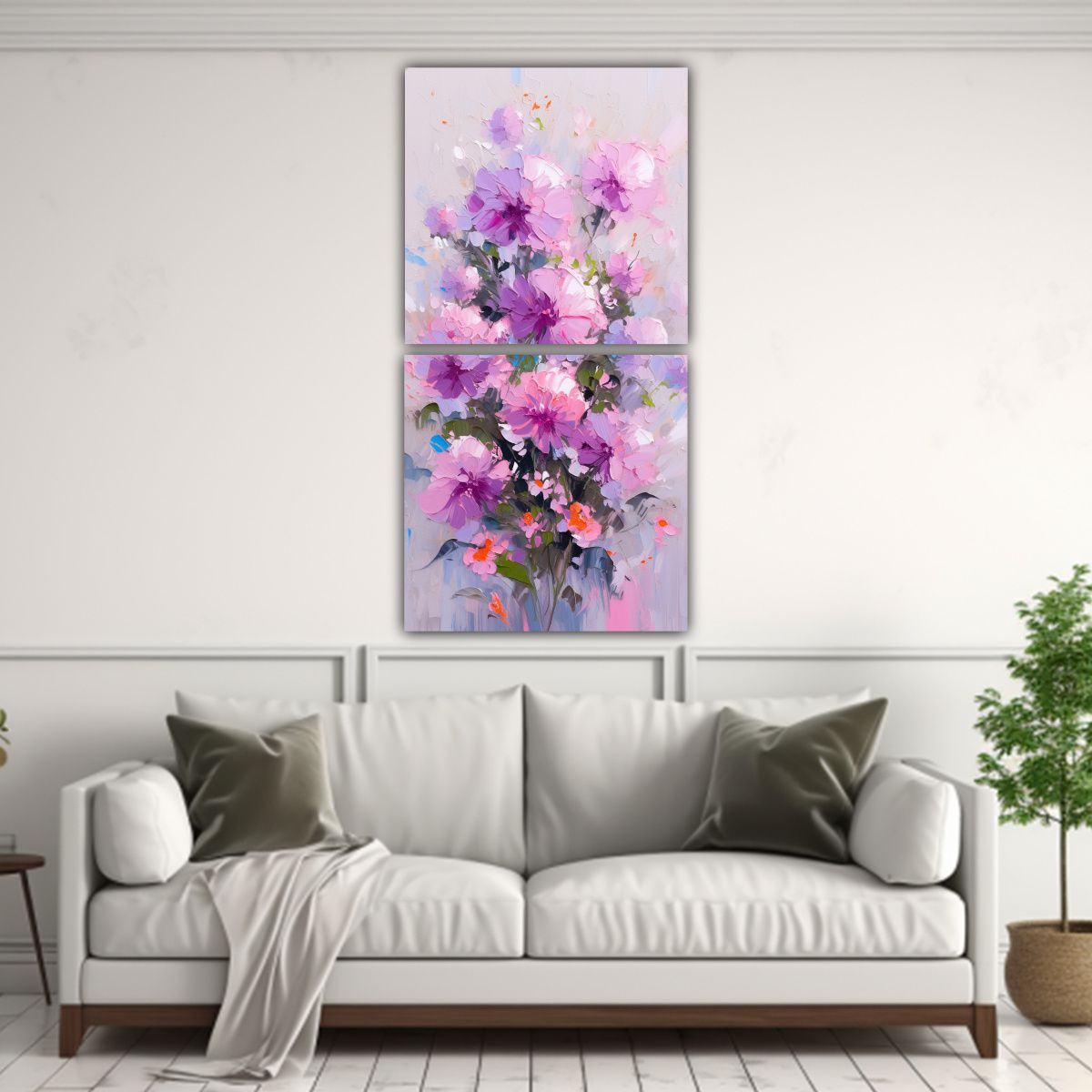 GENERICO - Pintura En Lienzo De Flores En Colores Morado Y 70x140 Cm
