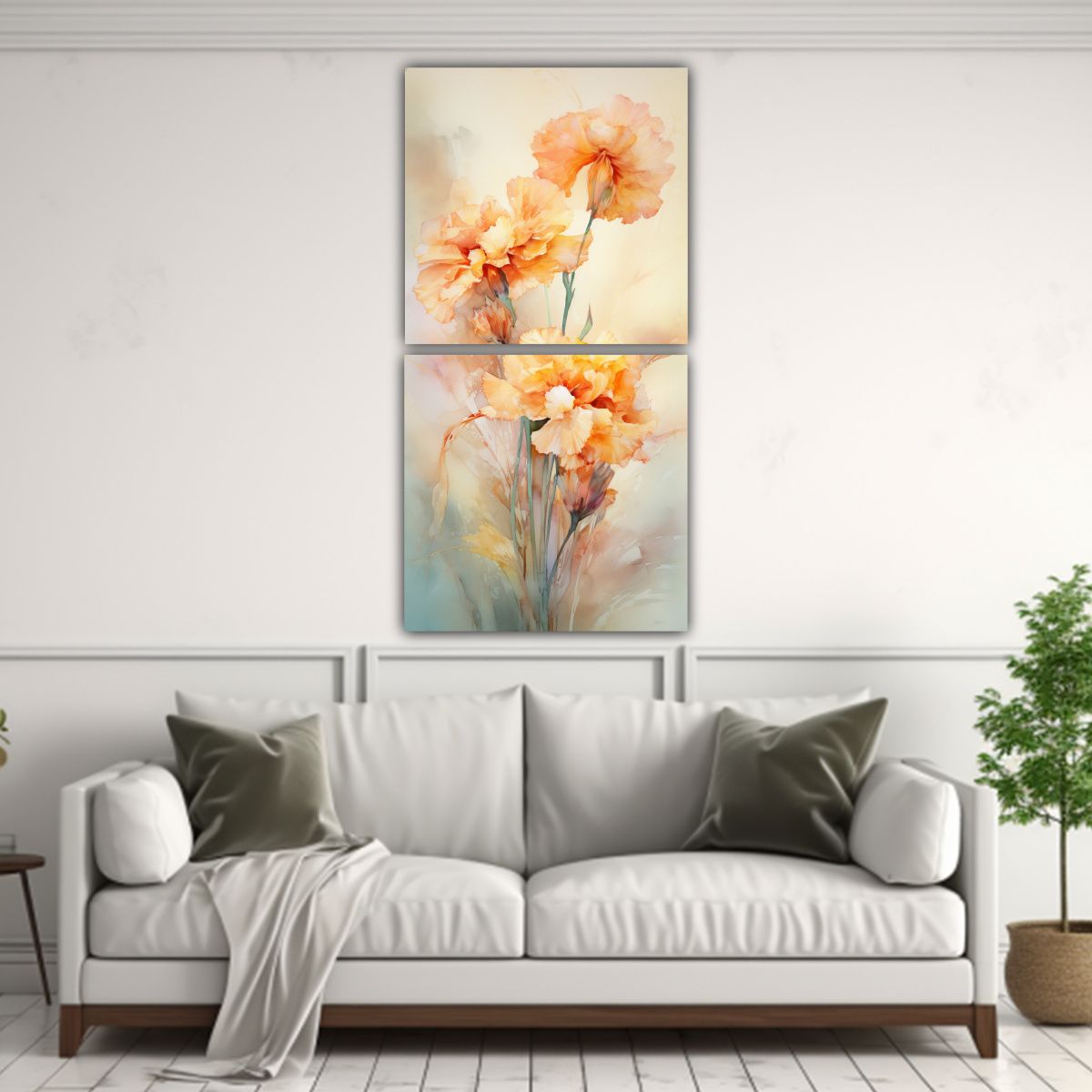 GENERICO - Set 2 Cuadros Tema Bonito Flor De Claveles 80x160 Cm