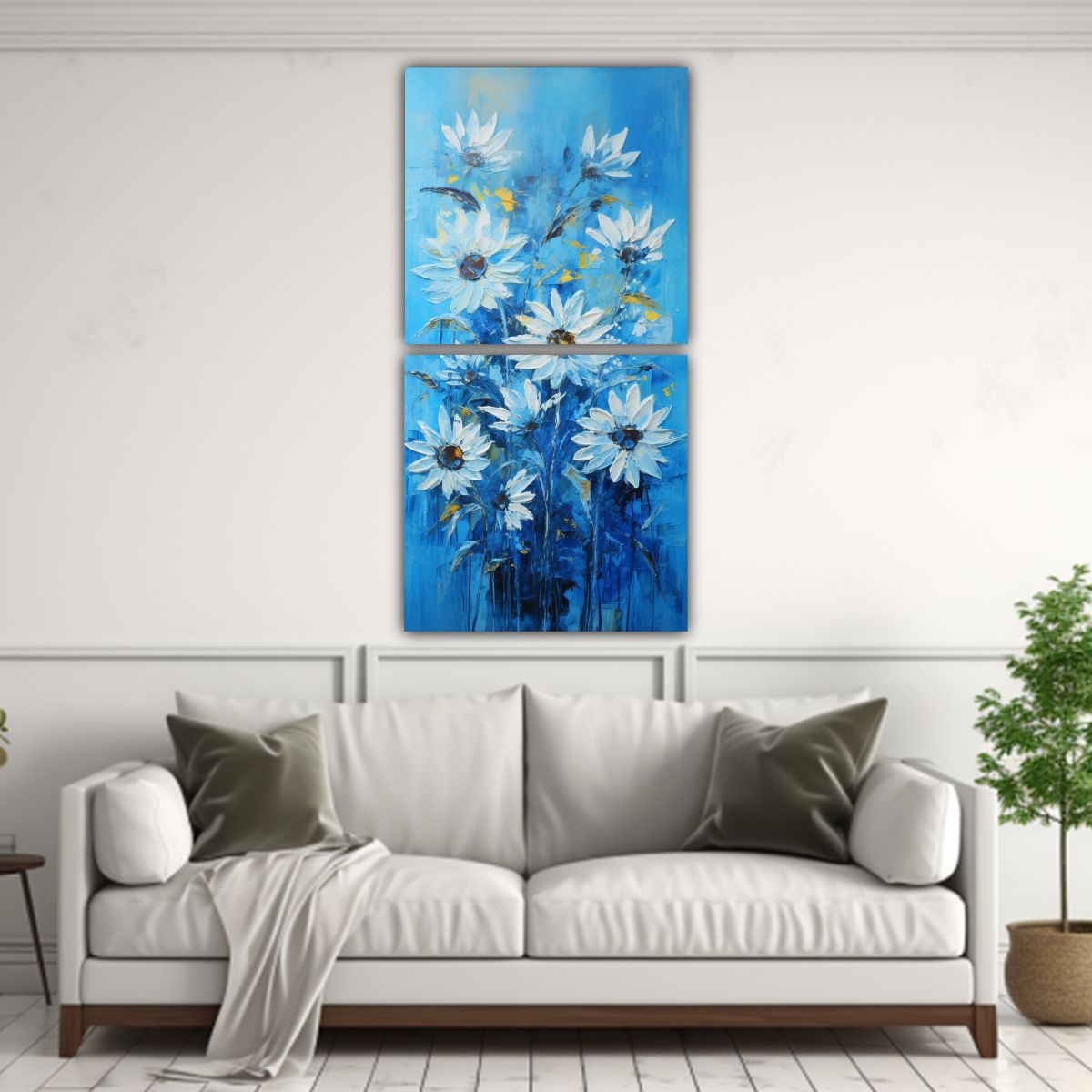 GENERICO - Cuadro Moderno Elegante De Girasoles Azules En 70x140 Cm