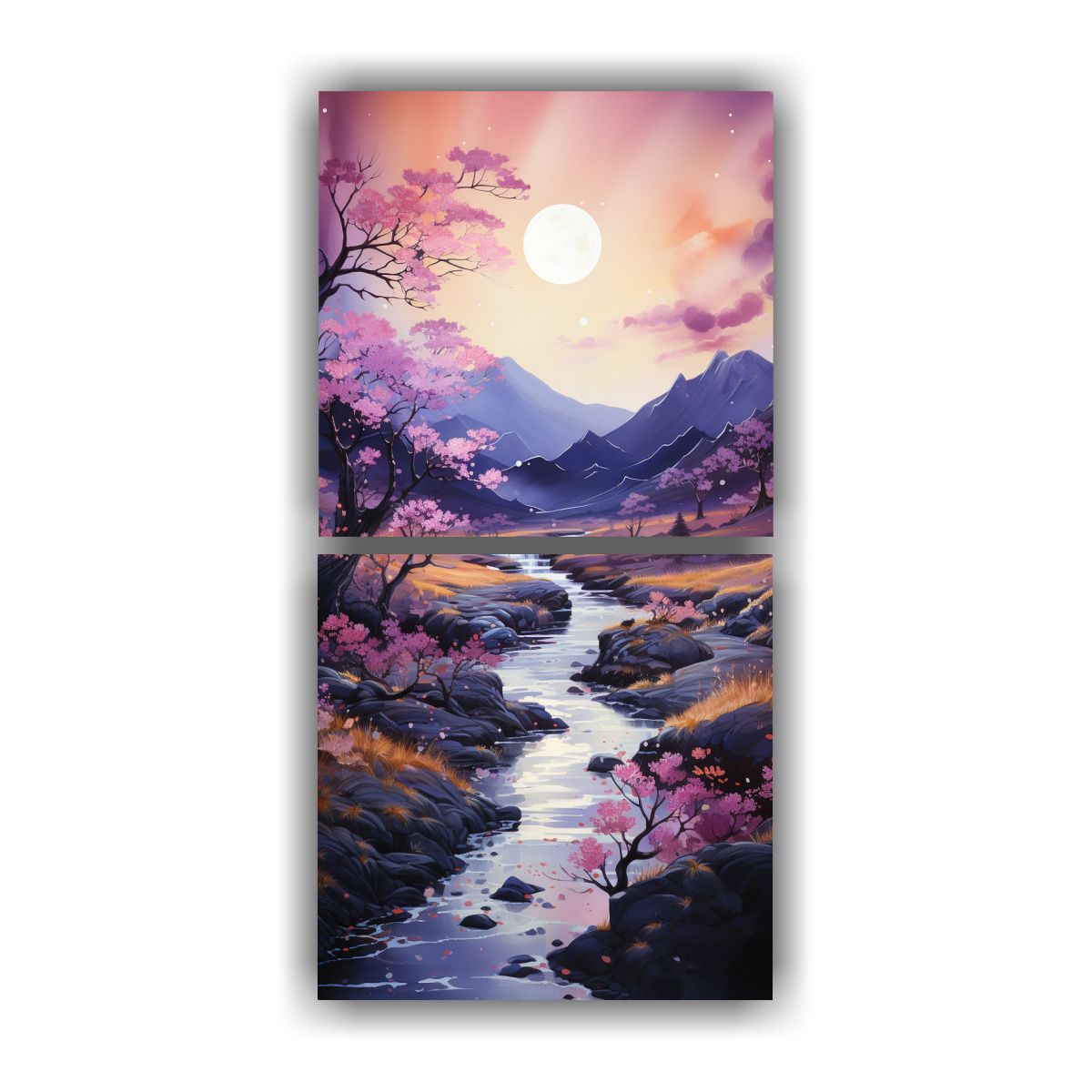 GENERICO - Pintura Abstracta Con Luna Y Montañas En 70x140 Cm