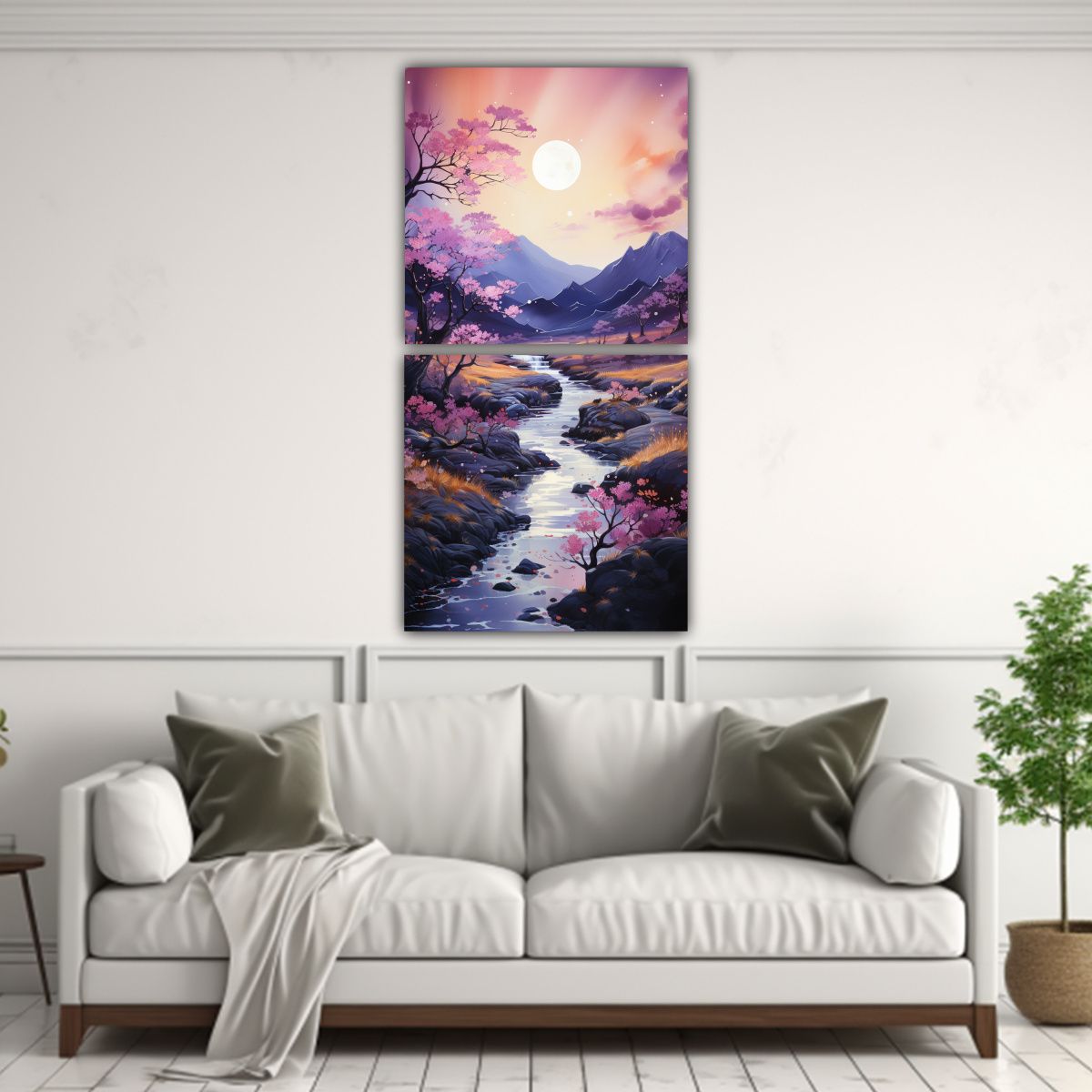 GENERICO - Pintura Abstracta Con Luna Y Montañas En 70x140 Cm