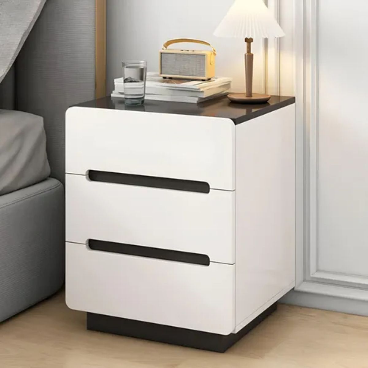 CRUSEC - Velador Mesa De Noche 3 Cajones 41x41x59 Moderno