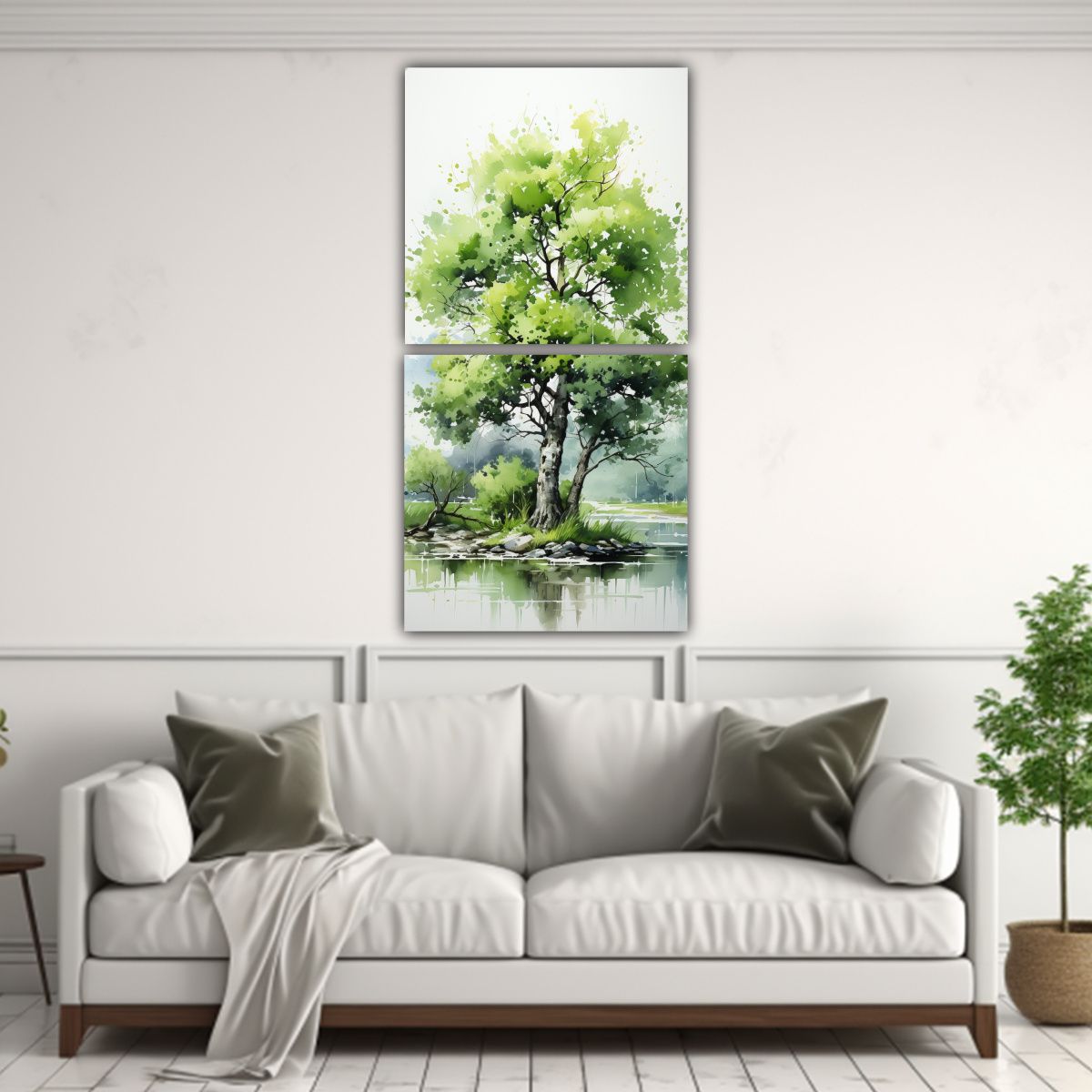 GENERICO - Cuadro Vanguardia Fantasia Olivo Verde Y Blanco 70x140 Cm