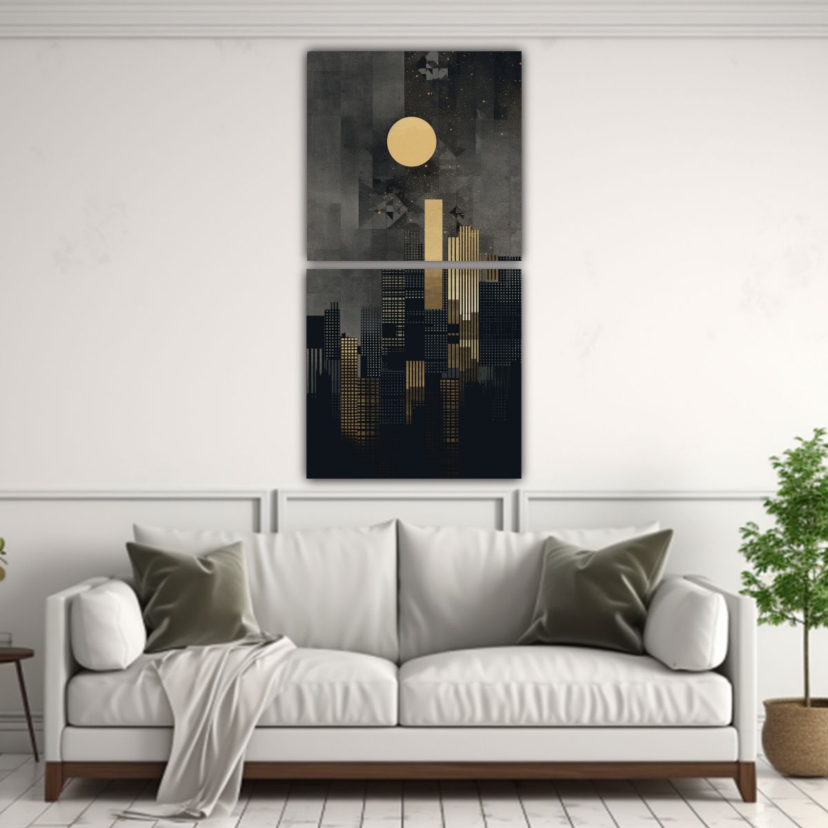 GENERICO - Cuadro Decorativo Luna Dorada En Marco Estilo 80x160 Cm