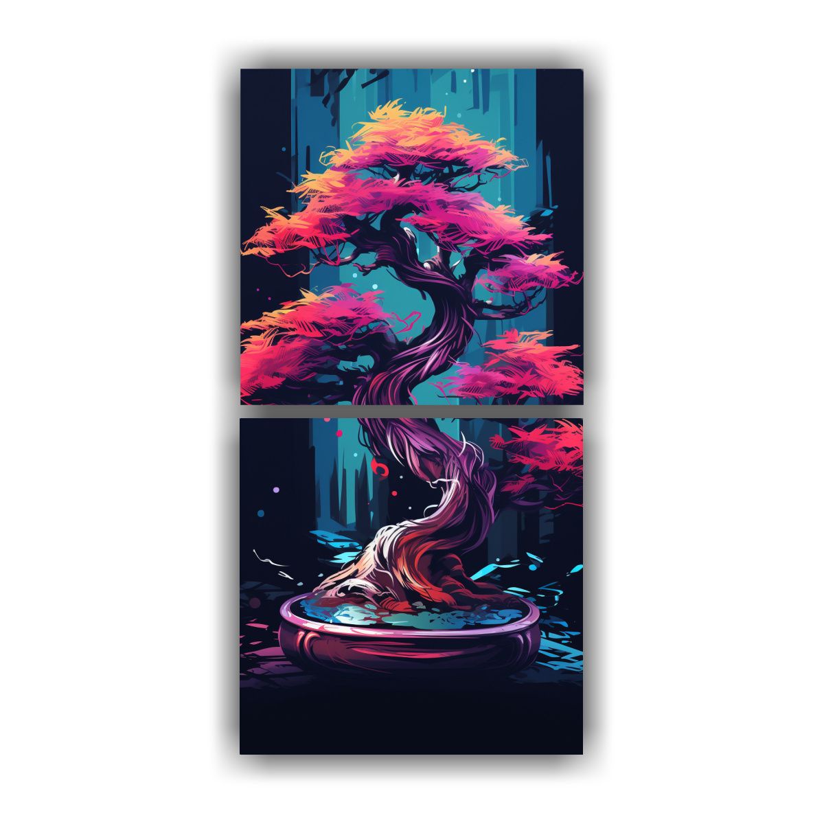 GENERICO - Bonsái De Abeto Azul En Colores Vibrantes Neonoir 70x140 Cm