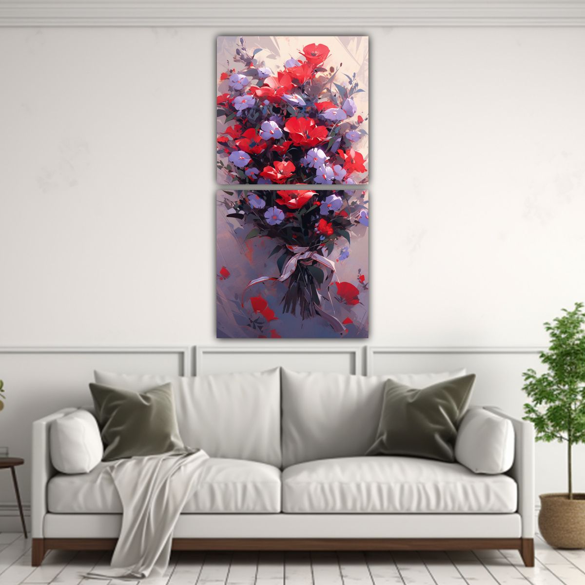 GENERICO - Pintura De Flores Moradas Y Rojas En Lienzo Para 80x160 Cm