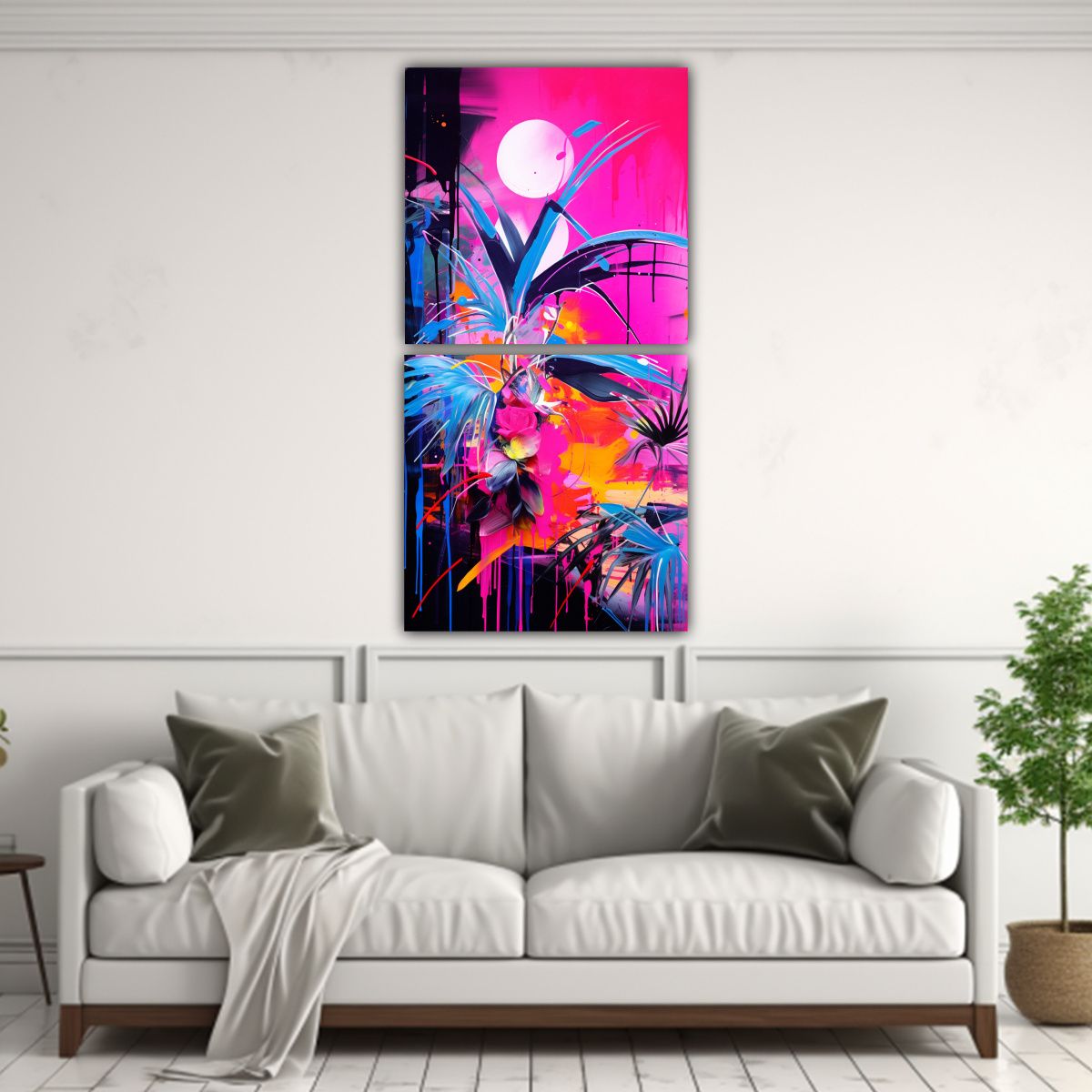 GENERICO - Pinturas Abstractas De Dos Lienzos Con Tema Ecos 80x160 Cm