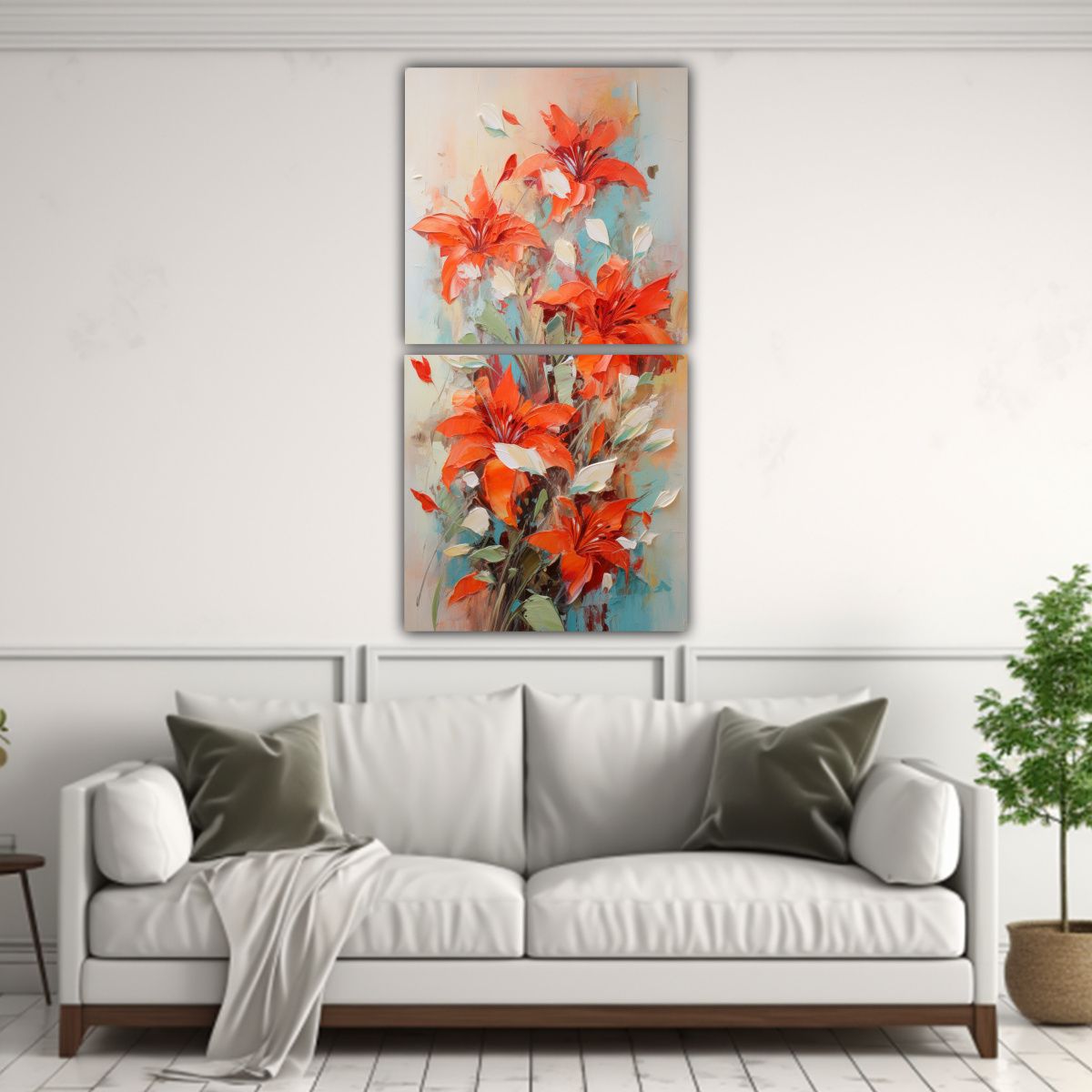 GENERICO - Pintura En Lienzo Con Flores En Colores Rojo Y 70x140 Cm