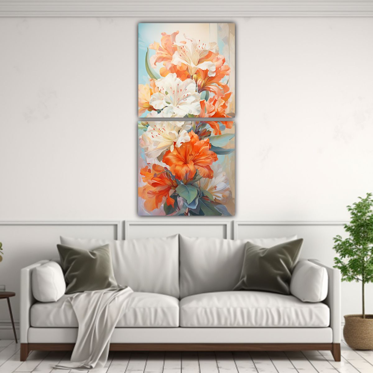 GENERICO - Cuadro Abstracto De Flores De Rododendro Blanco Y 70x140 Cm