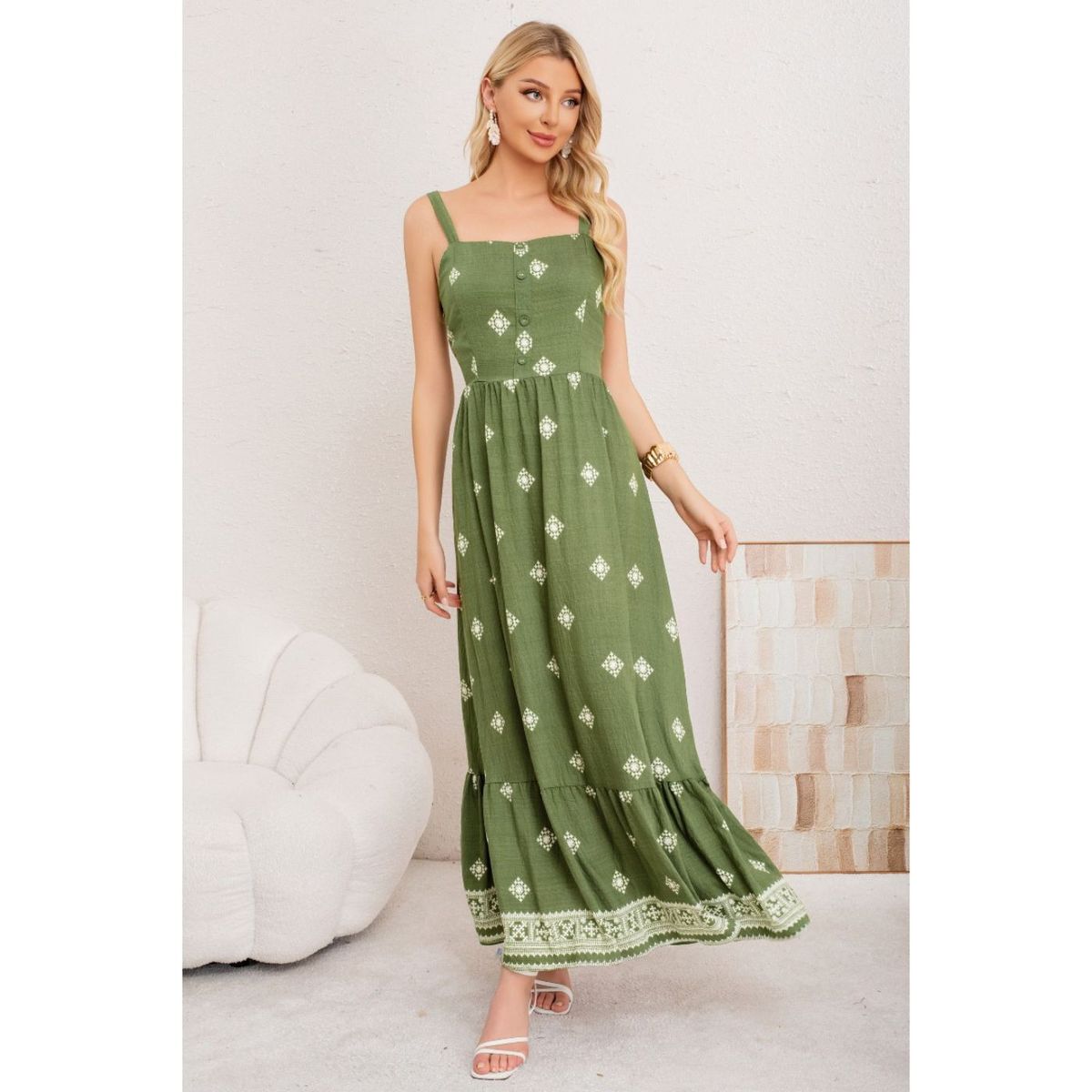 LIKE SHOP - Maxi Vestido Mujer Largo Holgado Pabilos Estampado 3360