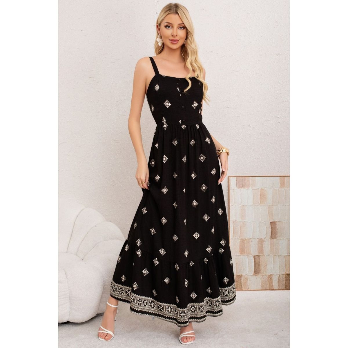 LIKE SHOP - Maxi Vestido Mujer Largo Holgado Pabilos Estampado 3360