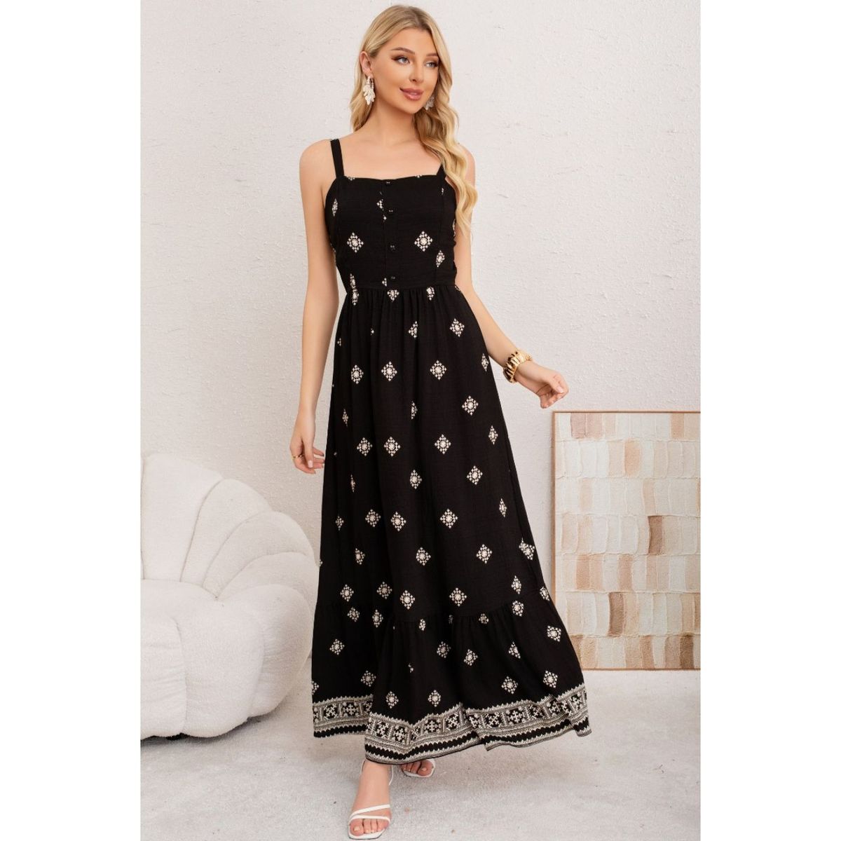 LIKE SHOP - Maxi Vestido Mujer Largo Holgado Pabilos Estampado 3360