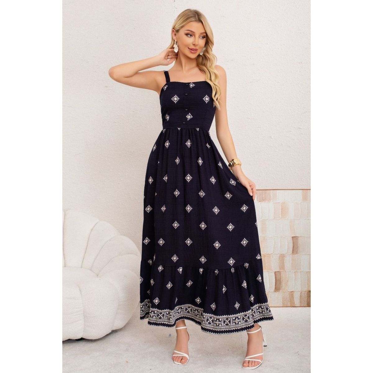 LIKE SHOP - Maxi Vestido Mujer Largo Holgado Pabilos Estampado 3360