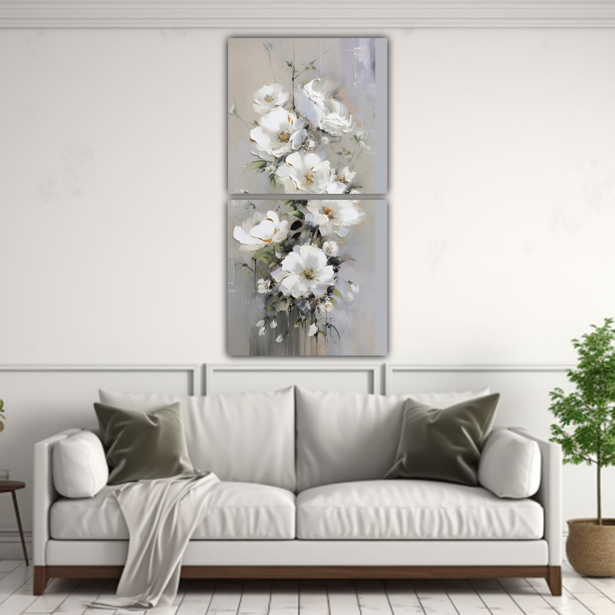 GENERICO - Pintura En Lienzo De Flores En Colores Blanco Y 70x140 Cm