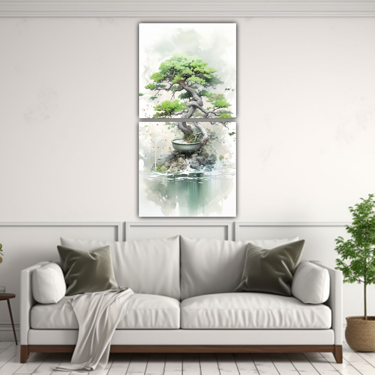 GENERICO - Pintura Abstracta Acuarela árbol Bonsái Blanco 80x160 Cm