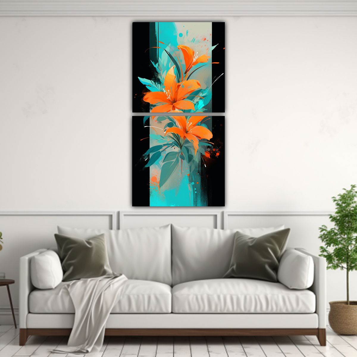 GENERICO - Cuadro Bastidor Tonos Turquesa Y Naranja 80x160 Cm