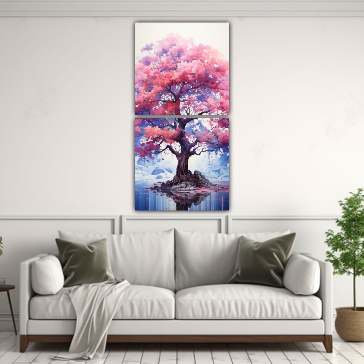 GENERICO - Pintura Abstracta En Acuarela De Colores Rosa Y 80x160 Cm