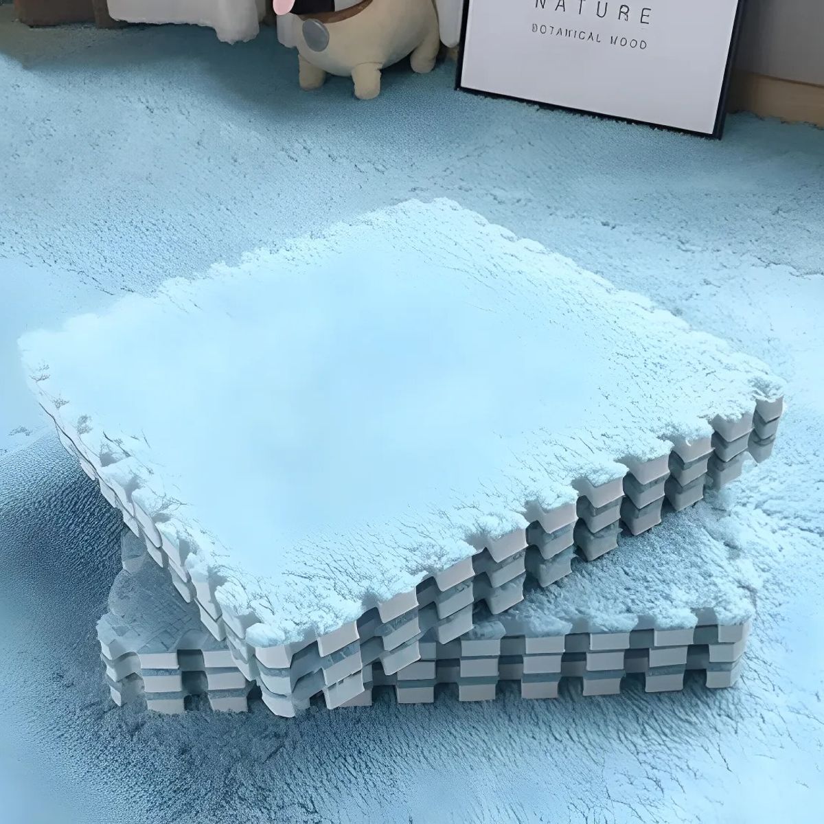 GENERICO - Pack 10 Alfombras Shaggy Rompecabezas Celeste