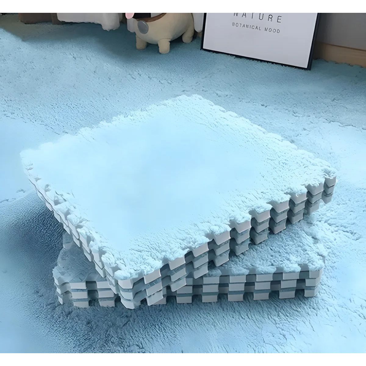 GENERICO - Pack 10 Alfombras Shaggy Rompecabezas Celeste