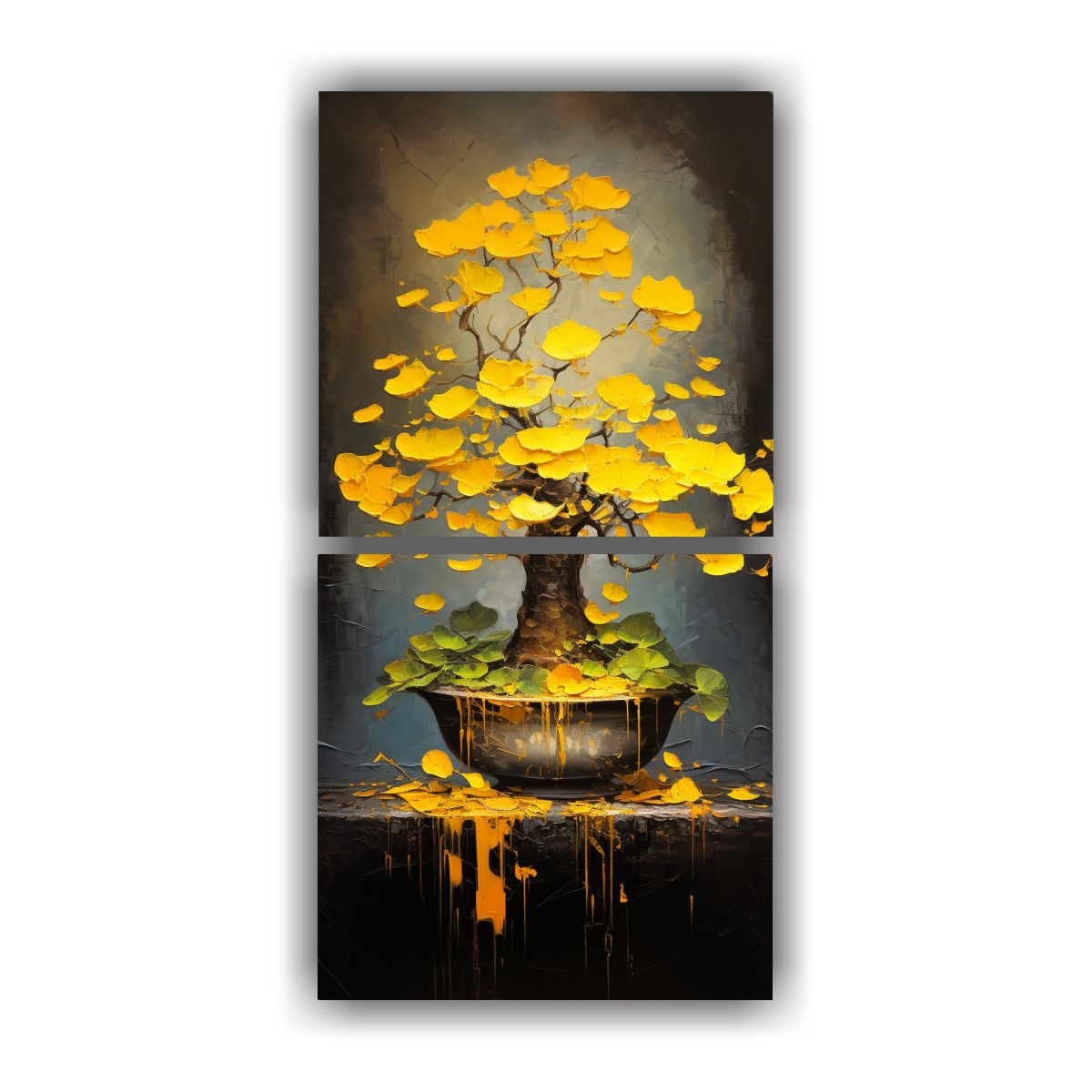 GENERICO - Pintura Abstracta De Ginkgo Biloba Bonsai Alta 80x160 Cm