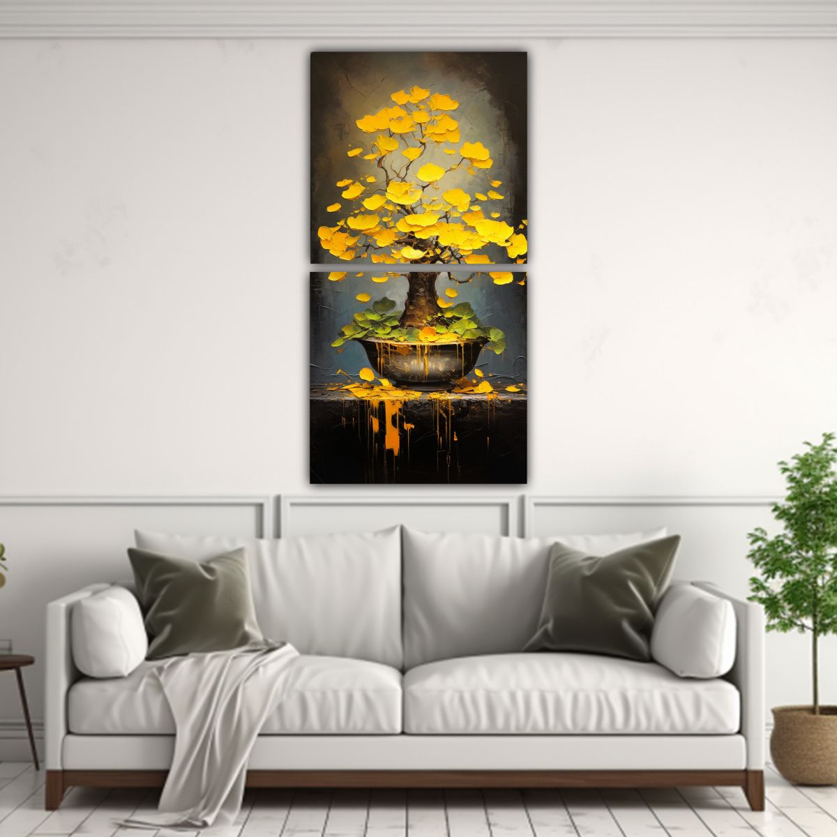GENERICO - Pintura Abstracta De Ginkgo Biloba Bonsai Alta 80x160 Cm