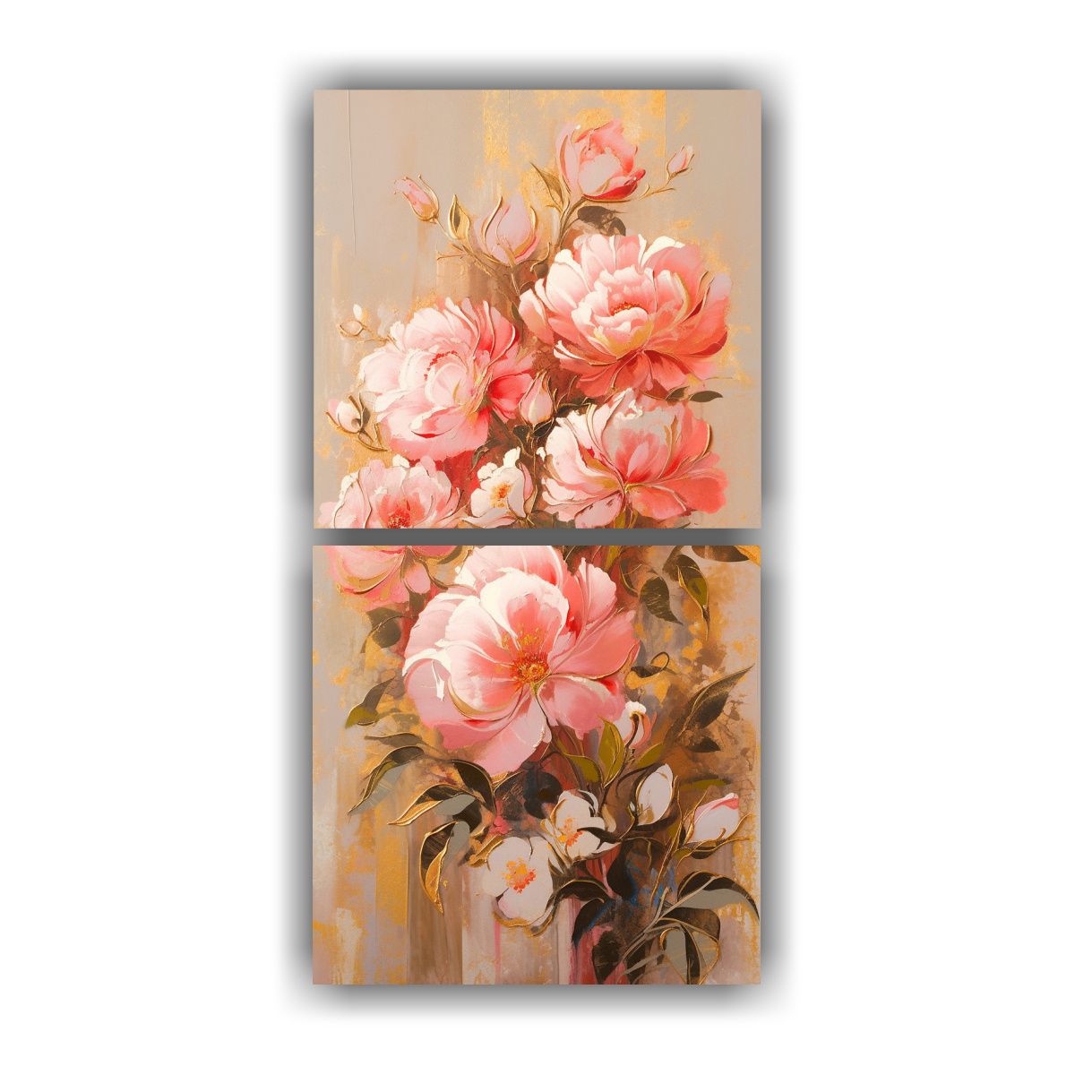 GENERICO - Cuadro De Pared Moderno Dorado Y Rosa Con Flores 70x140 Cm