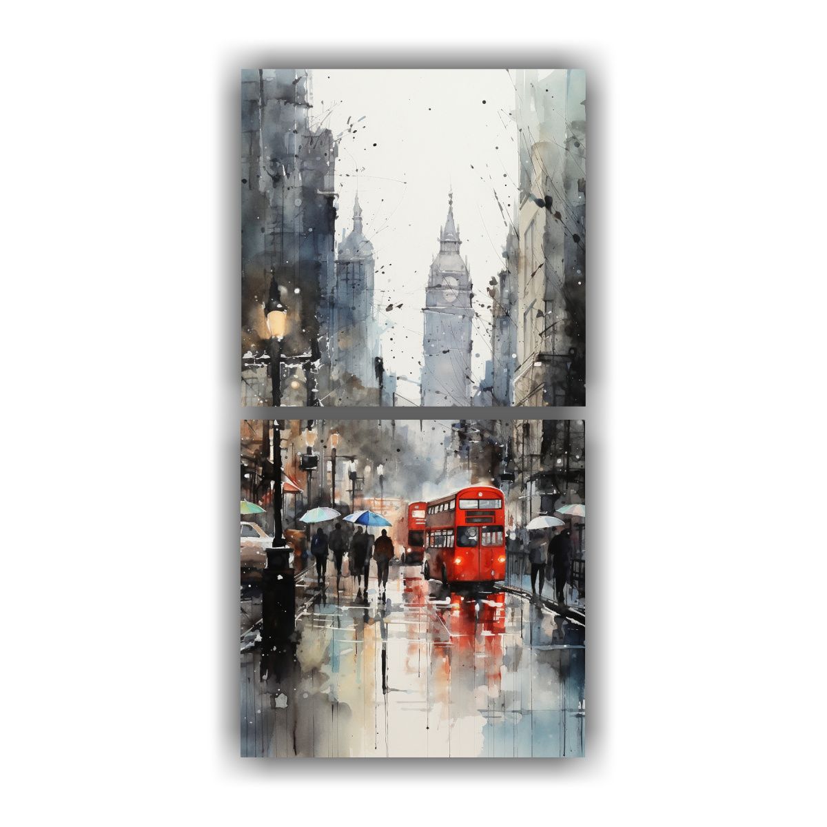 GENERICO - Cuadro Abstracto Ciudad Acuarela Set De 2 80x160 Cm